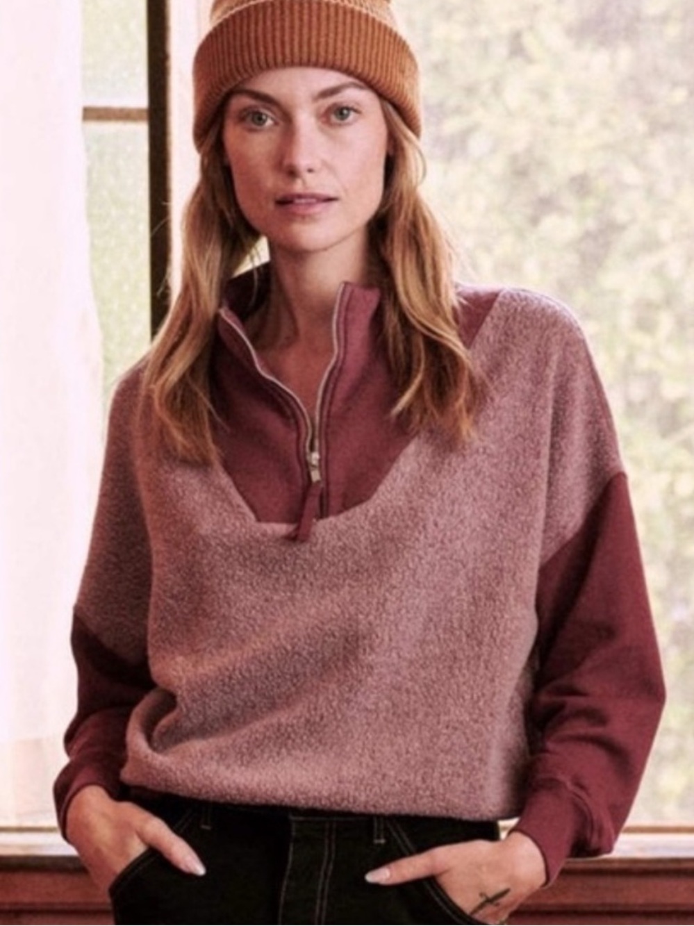 The Great. Pullover sweater size 1 Sherpa Pullover Sweater - Dusty Rose